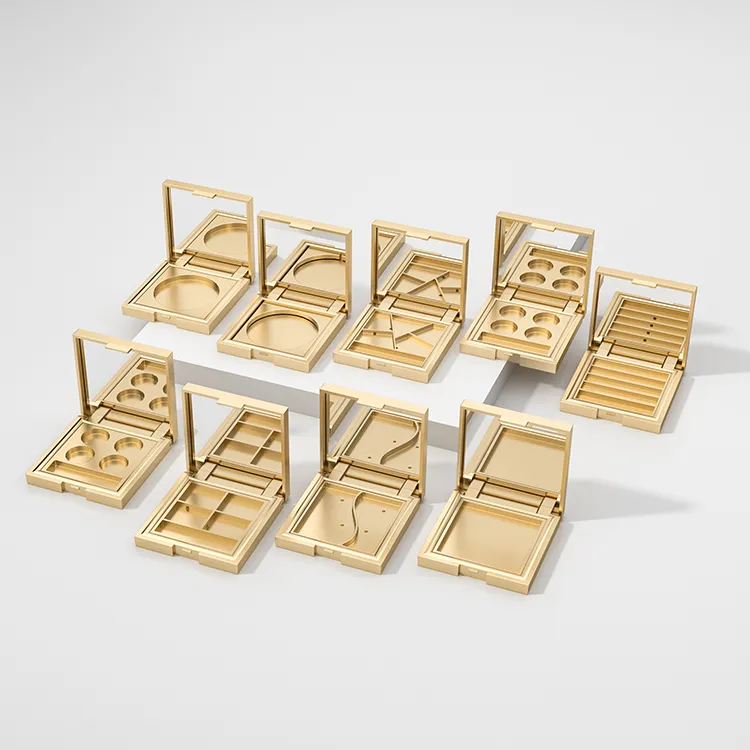 OEM方形塑料空粉盒金色电镀化妆品包装盒